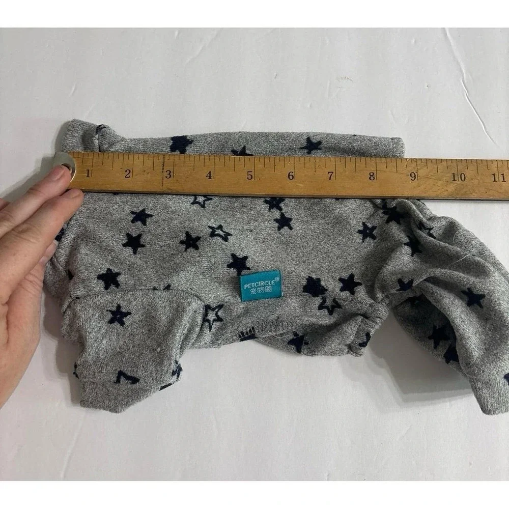 Dog Pajamas (XXS) Teacup Size, Gray with Black Star Dog Pjs